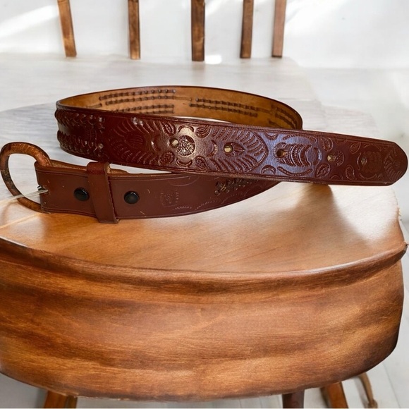 Leather Belt Made In Mexico Hand Tooled size 34 - Picture 3 of 12